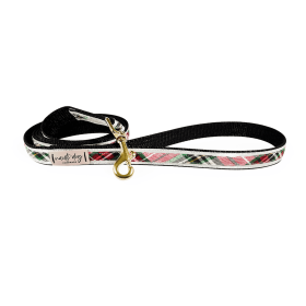 Sullivan Christmas Scottish Red & Green Tartan Plaid Ribbon Dog Leash (Hardware Color: Black Gunmetal)
