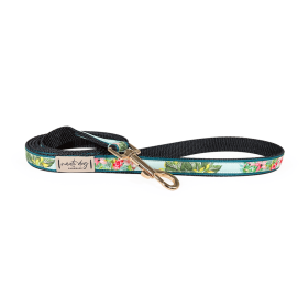 Pina Tropical Floral Pineapple Ribbon Dog Leash (Hardware Color: Gold)