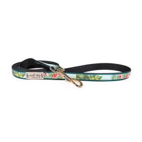 Pina Tropical Floral Pineapple Ribbon Dog Leash (Hardware Color: Black Gunmetal)