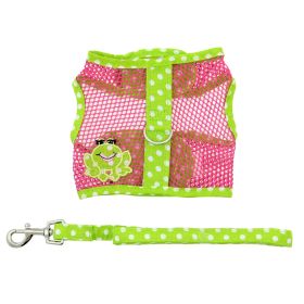 Cool Mesh Dog Harness Under the Sea Collection (Color: Frog Green Dot and Pink, size: X-Small)