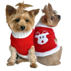Combed Cotton Red Rudolph Holiday Dog Sweater (size: large)