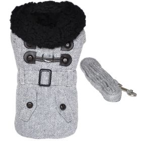 Grey Herringbone Designer Harness Coat and Matching Leash (size: X-Small)
