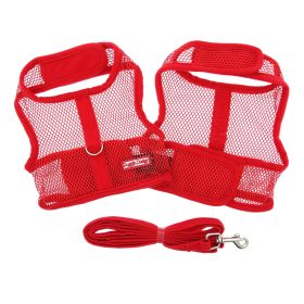 Cool Mesh Dog Harness with Leash (Color: Solid Red, size: large)
