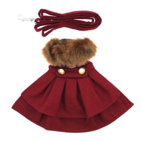 Wool Fur-Trimmed Dog Harness Coat (Color: Burgundy, size: large)