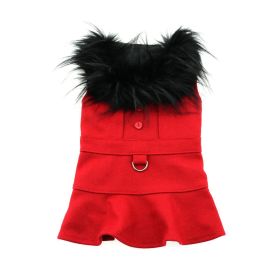 Wool Fur-Trimmed Dog Harness Coat (Color: Red, size: small)