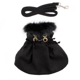 Wool Fur-Trimmed Dog Harness Coat (Color: Black, size: medium)